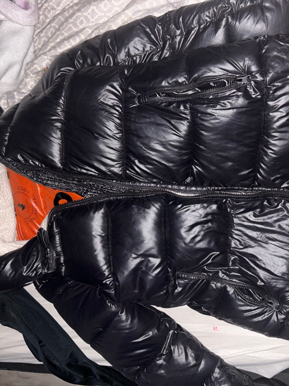 SAVE THE DUCK Kids Black Puffer Jacket with Orange Lining